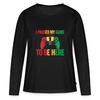 J’ai mis mon jeu en pause pour être ici. Vidéo - T-shirt manches longues Premium bio Femme - noir - Devant - Julia (174cm)