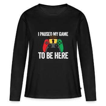 J’ai mis mon jeu en pause pour être ici. Vidéo - T-shirt manches longues Premium bio Femme - noir - Devant - Julia (174cm)