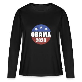 Bouton d’élection Obama 2028 Président Obama 2028 - T-shirt manches longues Premium bio Femme - noir - Devant - Julia (174cm)