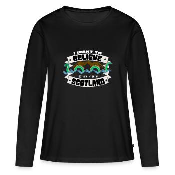 I Wanna Believe, le T-Shirt Nessie Scotland - T-shirt manches longues Premium bio Femme - noir - Devant - Julia (174cm)
