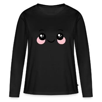 Visage heureux, souriant, yeux kawaii - T-shirt manches longues Premium bio Femme - noir - Devant - Julia (174cm)