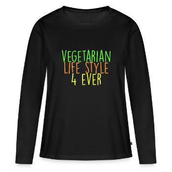 mode de vie végétarien 4 ever - T-shirt manches longues Premium bio Femme - noir - Devant - Julia (174cm)