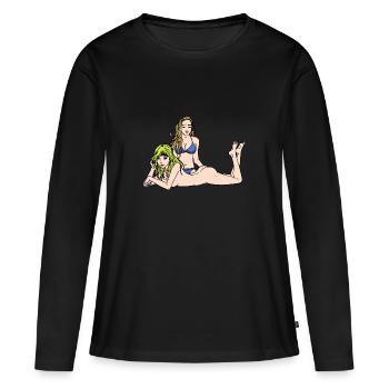 Sexy Mädchen Erotik nackte Frauen Fantasy Sex - Frauen Premium Bio Langarmshirt - Schwarz - Vorne - Julia (174cm)