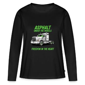 Le cœur du camionneur : l’asphalte sous les roues - T-shirt manches longues Premium bio Femme - noir - Devant - Julia (174cm)