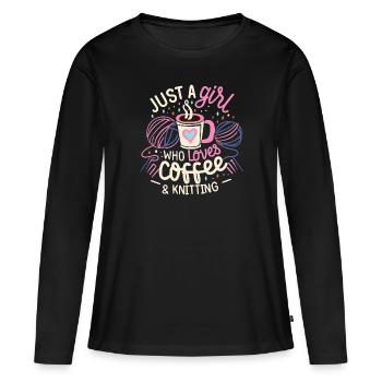 Coffee and knitting - Women's Premium Organic Long Sleeve Shirt - black - Front - Julia (174cm)