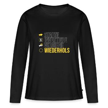 starte - investiere - verdiene - Frauen Premium Bio Langarmshirt - Schwarz - Vorne - Julia (174cm)