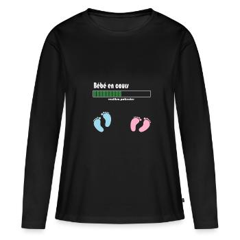 bébé en cours - Annoncer grossesse - T-shirt manches longues Premium bio Femme - noir - Devant - Julia (174cm)