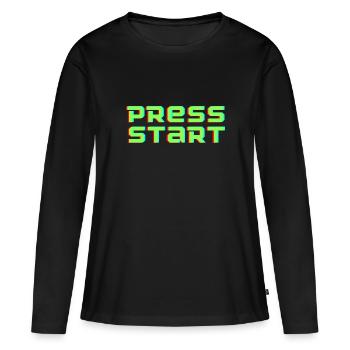 Press Start Arcade pinball machine green neon retro - Women's Premium Organic Long Sleeve Shirt - black - Front - Julia (174cm)