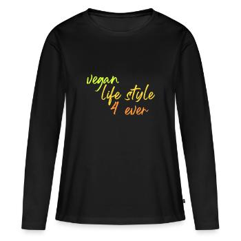 mode de vie végétalien 4 ever - T-shirt manches longues Premium bio Femme - noir - Devant - Julia (174cm)