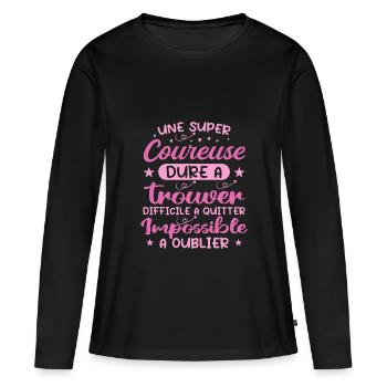 Une Super Coureuse - Cadeau coureuse - T-shirt manches longues Premium bio Femme - noir - Devant - Julia (174cm)