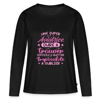 Une Super Aviatrice - Cadeau aviatrice - T-shirt manches longues Premium bio Femme - noir - Devant - Julia (174cm)