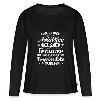 Une Super Aviatrice - Cadeau aviatrice - T-shirt manches longues Premium bio Femme - noir - Devant - Julia (174cm)