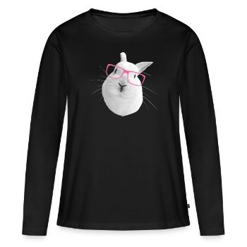 Häschen mit Rosa Brille - Frauen Premium Bio Langarmshirt - Schwarz - Vorne - Julia (174cm)