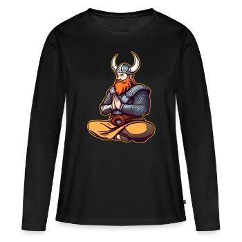 Niedlicher Wikinger macht Yoga II - Frauen Premium Bio Langarmshirt - Schwarz - Vorne - Julia (174cm)