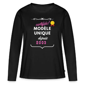 certifiée modèle unique depuis 2003 - T-shirt manches longues Premium bio Femme - noir - Devant - Julia (174cm)