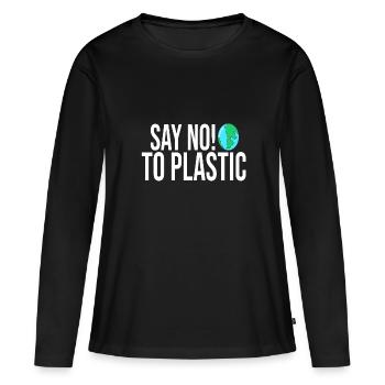 DITES NON AU PLASTIQUE - T-shirt manches longues Premium bio Femme - noir - Devant - Julia (174cm)