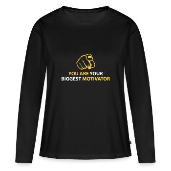Vous êtes votre plus grand motivateur - T-shirt manches longues Premium bio Femme - noir - Devant - Julia (174cm)