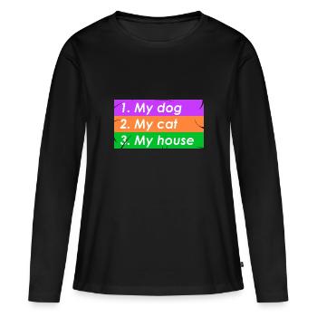 1.my maison de chien 2.my de chat 3.my - T-shirt manches longues Premium bio Femme - noir - Devant - Julia (174cm)