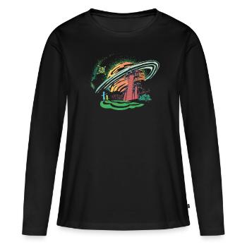 Rick And Morty Buntes Panorama Dimension 35-C - Frauen Premium Bio Langarmshirt - Schwarz - Vorne - Julia (174cm)