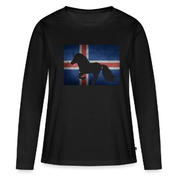 Islandpferd Flagge Island Reiter Geschenkidee - Frauen Premium Bio Langarmshirt - Schwarz - Vorne - Julia (174cm)