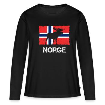 Norwegische Flagge Elch Norwegen Norge - Frauen Premium Bio Langarmshirt - Schwarz - Vorne - Julia (174cm)