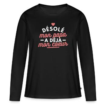 Désolé mon papa a déjà mon cœur - T-shirt manches longues Premium bio Femme - noir - Devant - Julia (174cm)