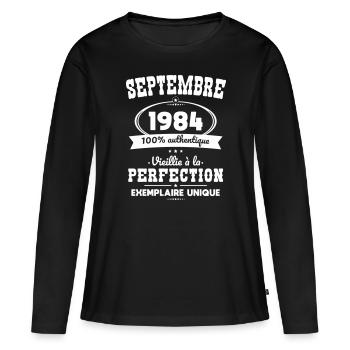 40-jähriges Jubiläum - September 1984 Perfektion - Frauen Premium Bio Langarmshirt - Schwarz - Vorne - Julia (174cm)
