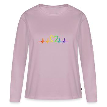 LGBT Pride Rainbow Heartbeat - T-shirt manches longues Premium bio Femme - rose poudré - Devant - Julia (174cm)