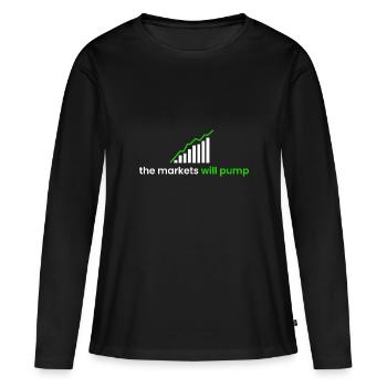 les marchés vont pomper - T-shirt manches longues Premium bio Femme - noir - Devant - Julia (174cm)