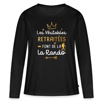 Retraitée cadeau drôle randonnée retraite rando - T-shirt manches longues Premium bio Femme - noir - Devant - Julia (174cm)