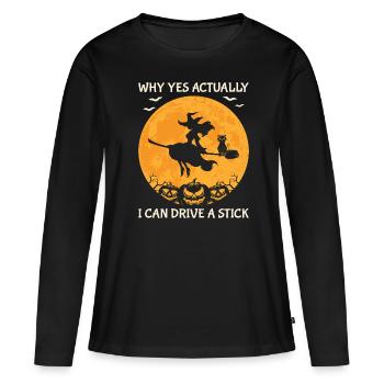 Halloween Katze Hexe - Frauen Premium Bio Langarmshirt - Schwarz - Vorne - Julia (174cm)