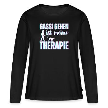 Gassi gehen ist meine Therapie - Frauen Premium Bio Langarmshirt - Schwarz - Vorne - Julia (174cm)