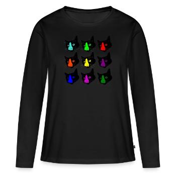 Chat Warhol - T-shirt manches longues Premium bio Femme - noir - Devant - Julia (174cm)