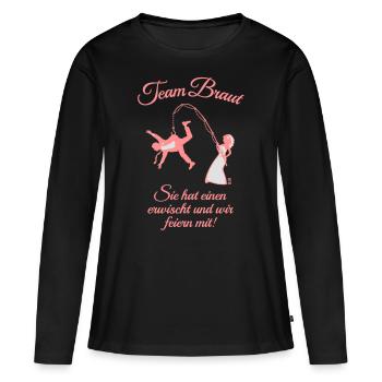 Team Braut Ehemann Angeln + Spruch (JGA / 2C) - Frauen Premium Bio Langarmshirt - Schwarz - Vorne - Julia (174cm)