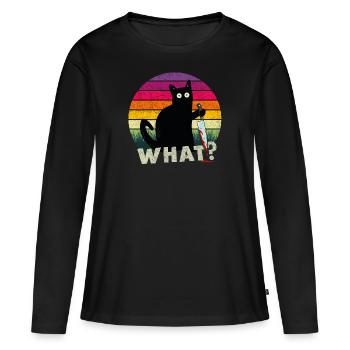 Chat What ? avec couteaux Cadeau d’Halloween - T-shirt manches longues Premium bio Femme - noir - Devant - Julia (174cm)