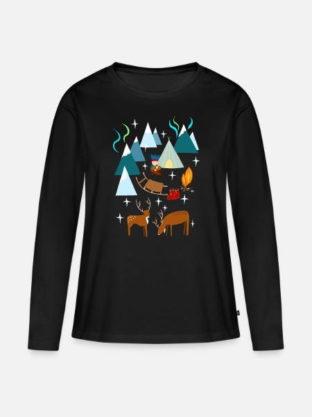 Sami in Nord Norwegen in der Nacht mit Polarlicht - Frauen Premium Bio Langarmshirt - Schwarz