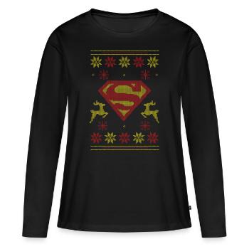 Justice League Superman Logo Ugly Christmas - Frauen Premium Bio Langarmshirt - Schwarz - Vorne - Julia (174cm)