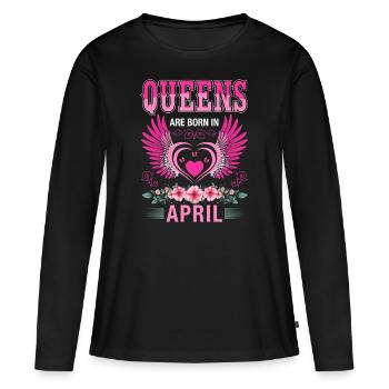 Les reines naissent en avril - T-shirt manches longues Premium bio Femme - noir - Devant - Julia (174cm)