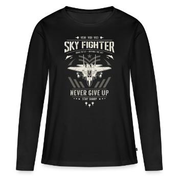 Avion de chasse à réaction avion de chasse à réaction - T-shirt manches longues Premium bio Femme - noir - Devant - Julia (174cm)