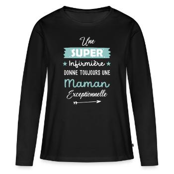 Maman Infirmière - T-shirt manches longues Premium bio Femme - noir - Devant - Julia (174cm)