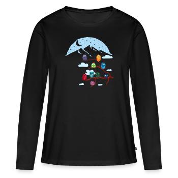Conception graphique de paysages de montagne « Owl Conference » - T-shirt manches longues Premium bio Femme - noir - Devant - Julia (174cm)