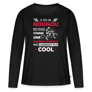 Nounou motarde moto nourrice - T-shirt manches longues Premium bio Femme - noir - Devant - Julia (174cm)