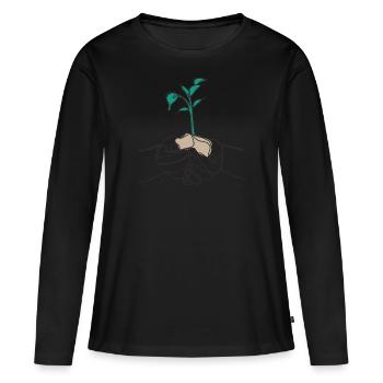 One Line Leaf noir - T-shirt manches longues Premium bio Femme - noir - Devant - Julia (174cm)