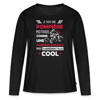 Pompière motarde moto pompier cadeau drôle - T-shirt manches longues Premium bio Femme - noir - Devant - Julia (174cm)