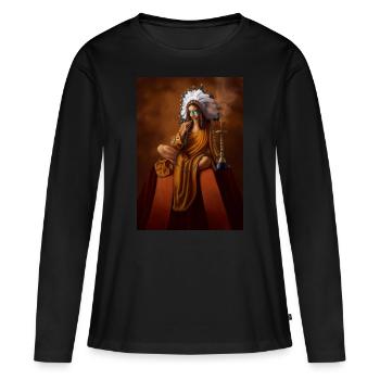 Chaman indien avec coiffe - T-shirt manches longues Premium bio Femme - noir - Devant - Julia (174cm)