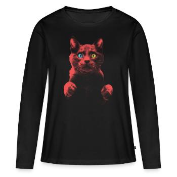 Chat effrayé avec hétérochromie - T-shirt manches longues Premium bio Femme - noir - Devant - Julia (174cm)