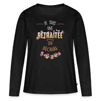 Femme retraitée qui déchire - T-shirt manches longues Premium bio Femme - noir - Devant - Julia (174cm)