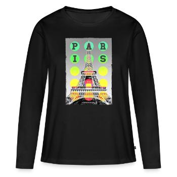 Paris France Ville Skyline Accueil Amour - T-shirt manches longues Premium bio Femme - noir - Devant - Julia (174cm)