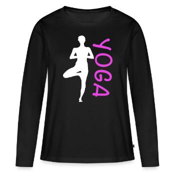 Exercice de yoga pour une séance d’entraînement - T-shirt manches longues Premium bio Femme - noir - Devant - Julia (174cm)