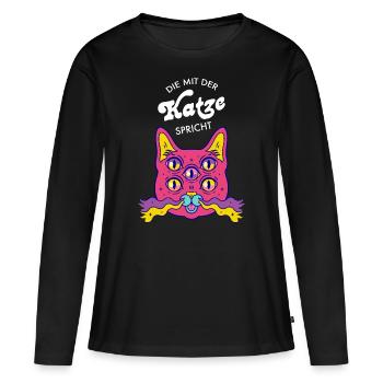 Die Mit Der Katze Spricht - Trippy Cat - Frauen Premium Bio Langarmshirt - Schwarz - Vorne - Julia (174cm)